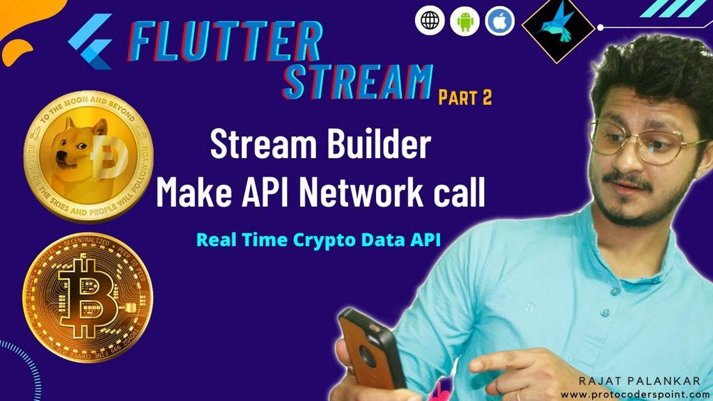 'Video thumbnail for Flutter Streams - Dart Stream Real time Example - Fetch Crypto Currency price from API'