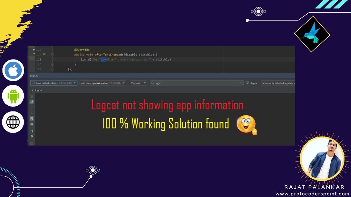 'Video thumbnail for Android studio logcat not working / showing | 100% working solution found'