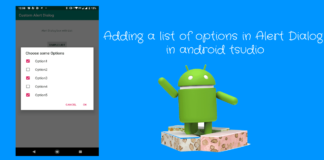 Adding a list of options in Alert Dialog in android tsudio