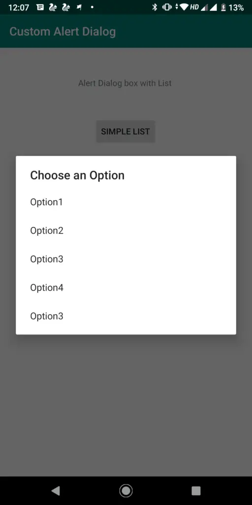 Traditional Android Alert Dialog list options