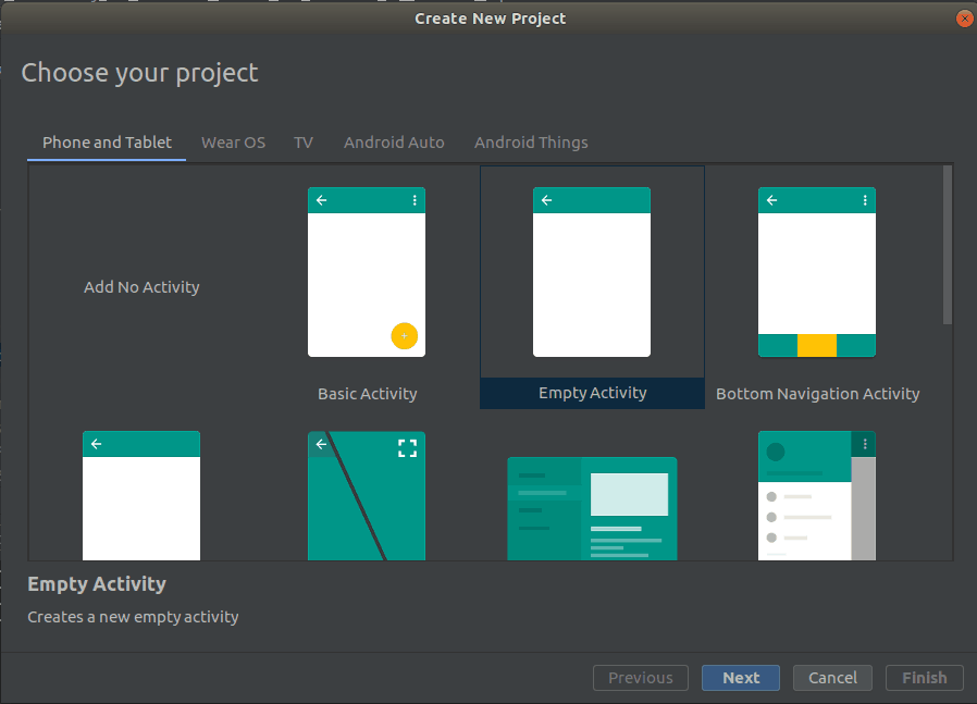 creating android studio new project