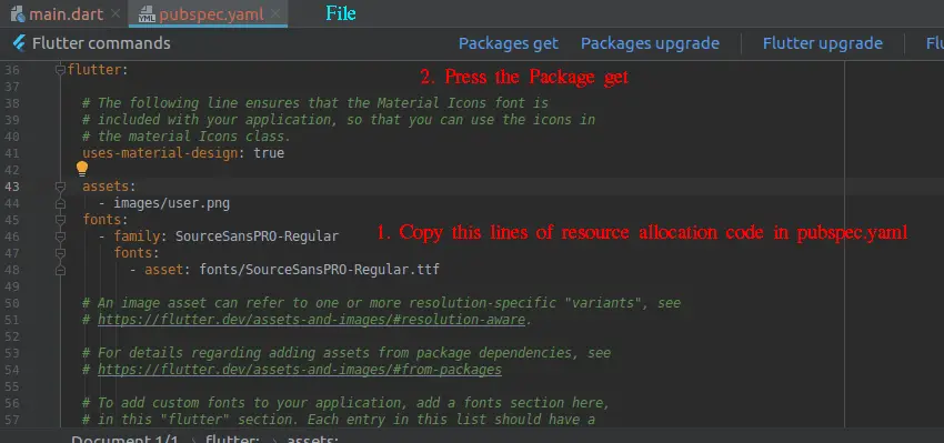 setting images in flutter pubspec.yaml android studio 