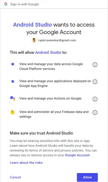 google sign-in android studio