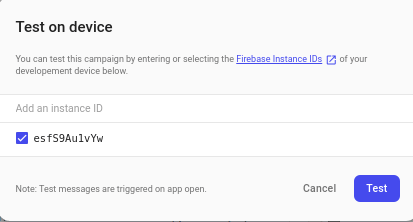 test on device instance id Firebase