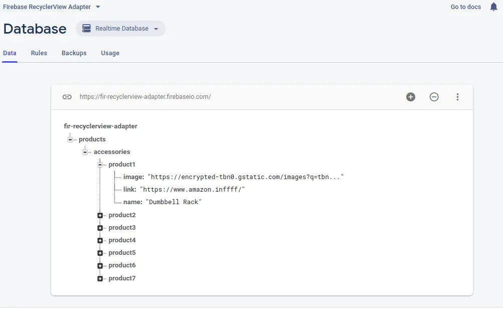 Firebase RecycleView Adopter database structure