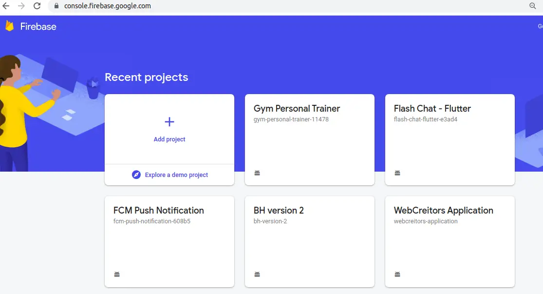 create add new project in firebase console