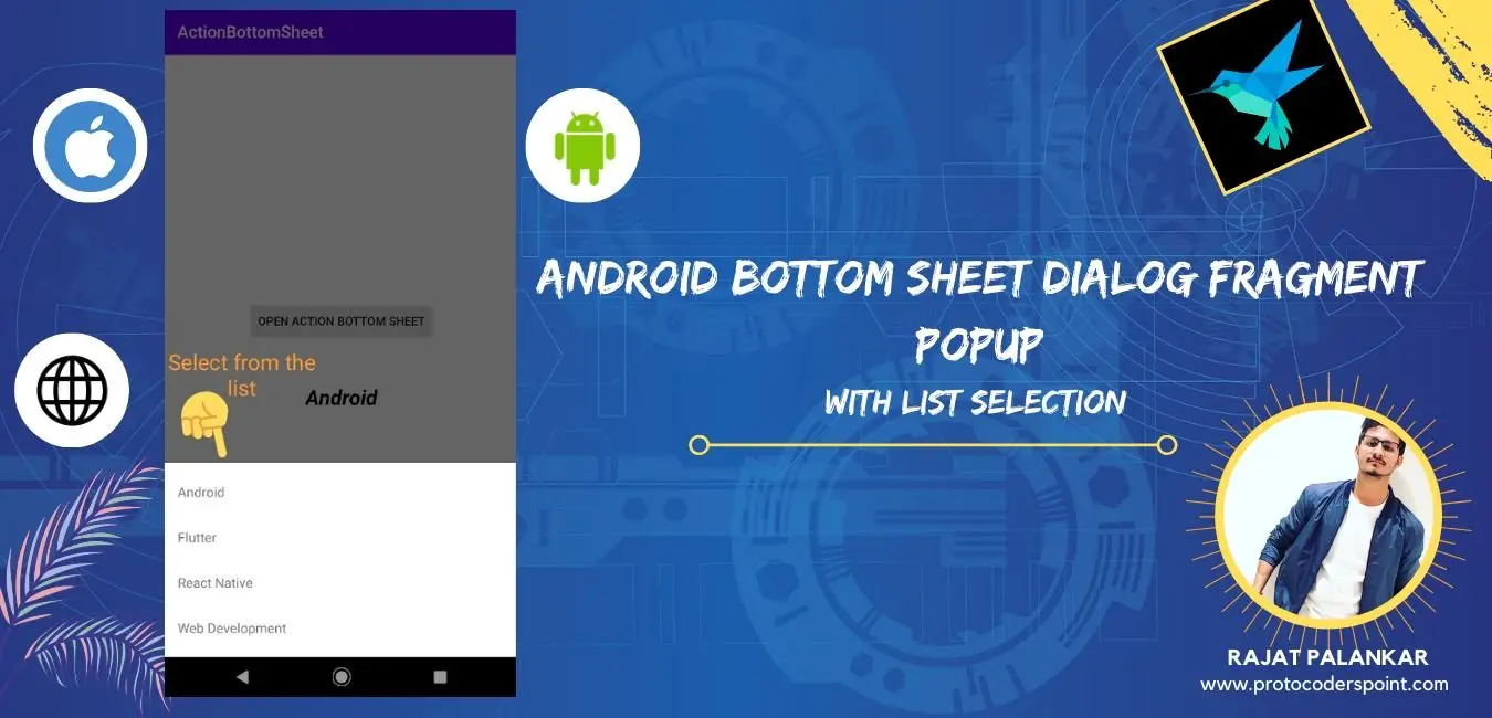 Android bottom sheet dialog fragment popup with list selection