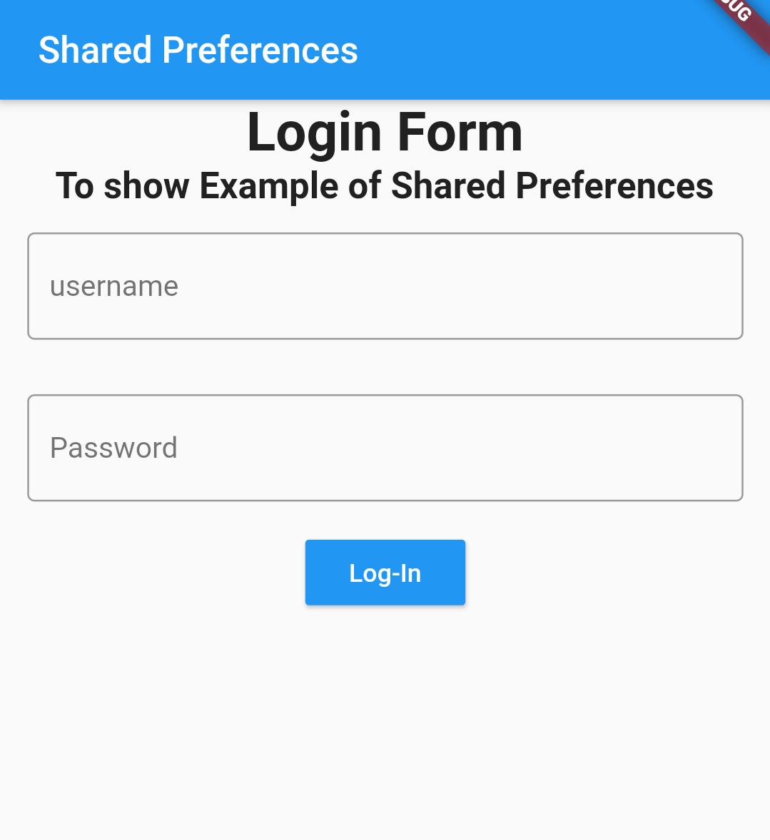 Login screen for shared preferences example