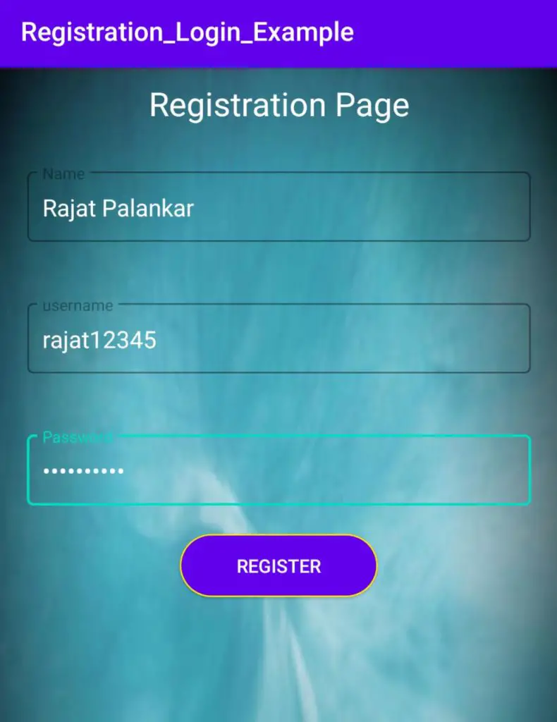 android registration page ui