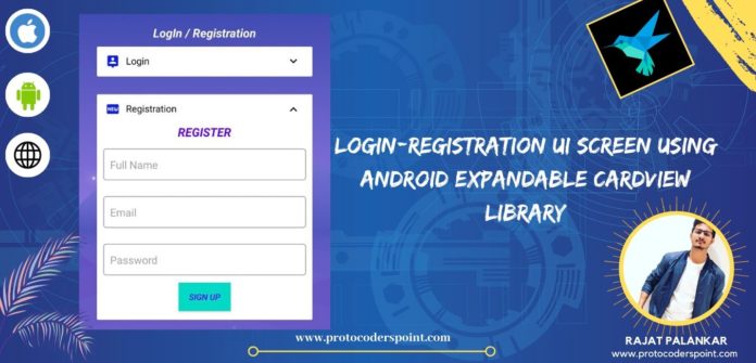 Login-Registration UI Screen using Android Expandable CardView Library