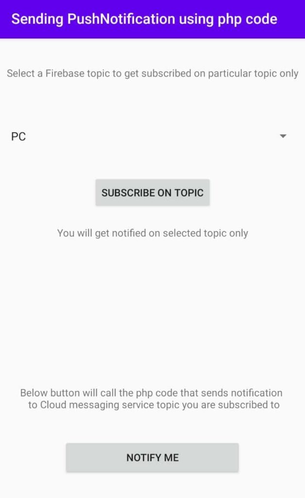 ui design example on how to send push notification to android app using php code