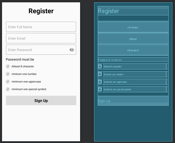 registration page UI design android