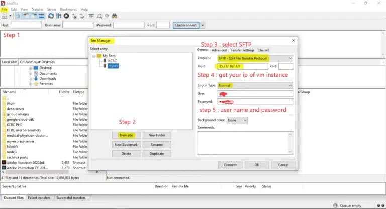 filezilla sftp host path