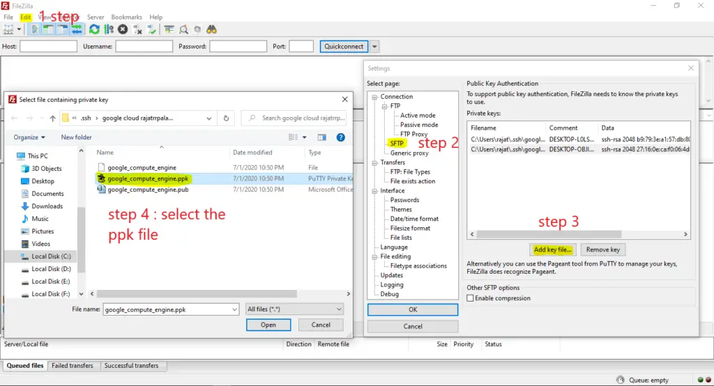 filezilla sftp connect