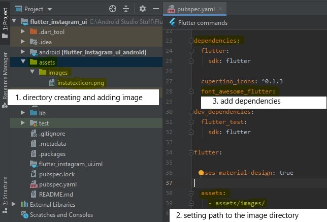 creating folder in flutter and setting path in pubspec yaml file