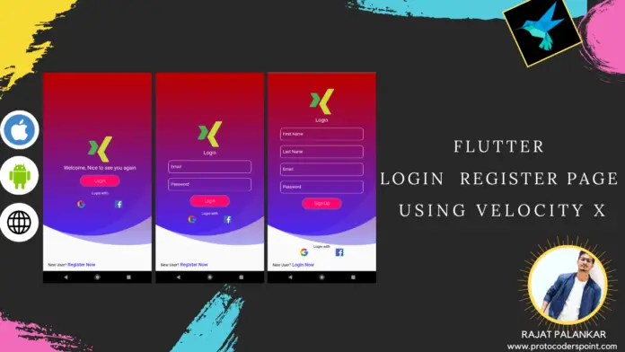 Flutter login register page UI Design using velocity x