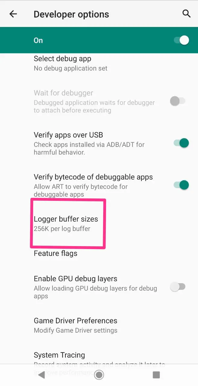 debug logger buffer size