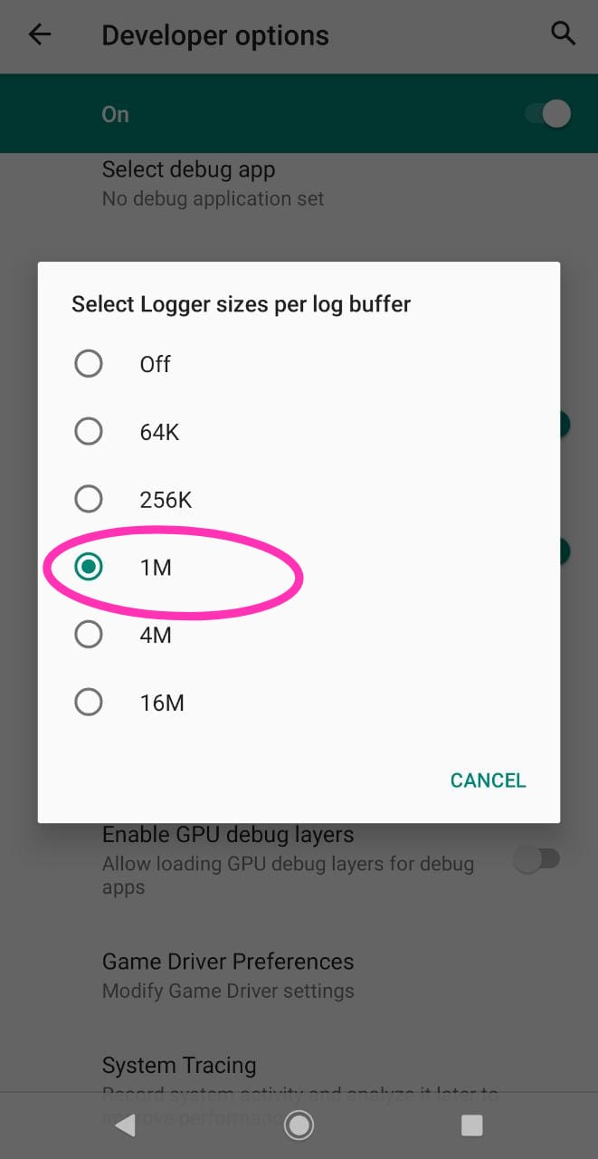 logger sizes per log buffer