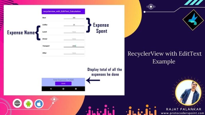 RecyclerView with EditText Example