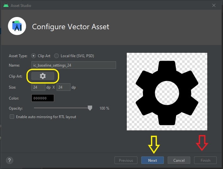 create vector assets in android studio