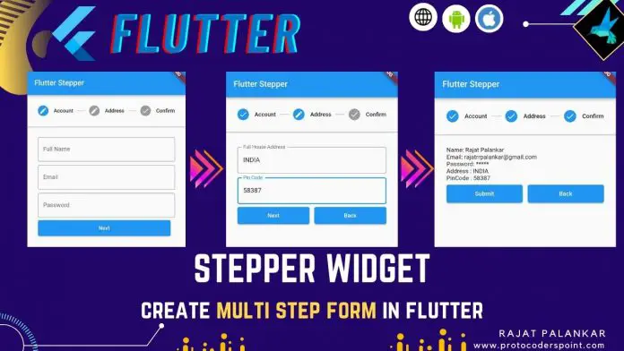 flutter stepper widget - multi step form in flutter