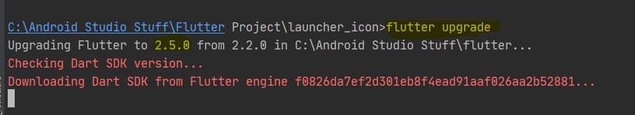flutter upgrade 2.5.0