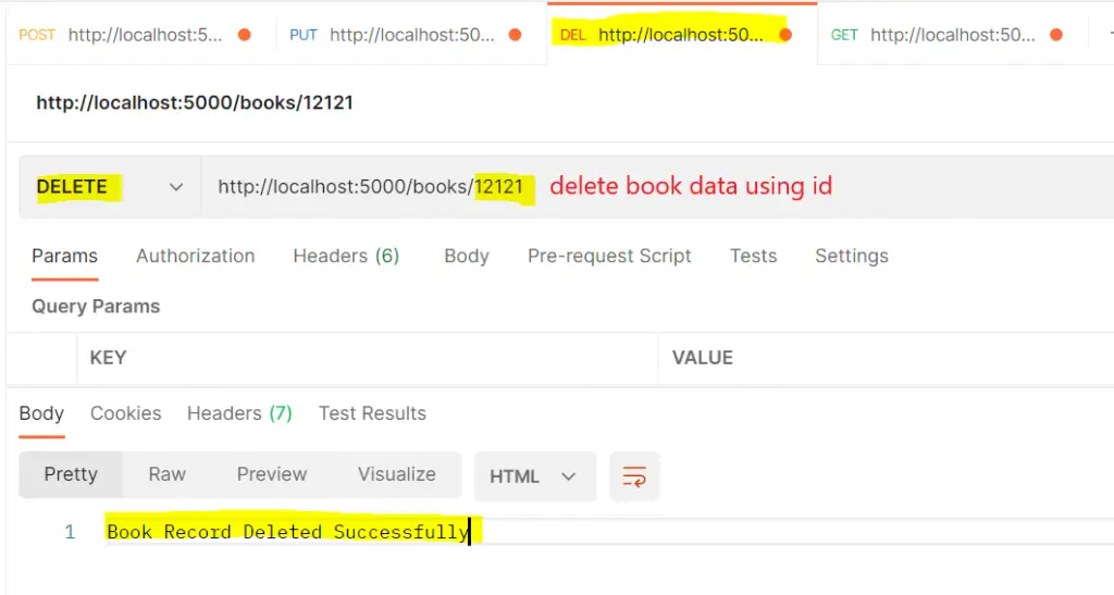 postman delete operation
