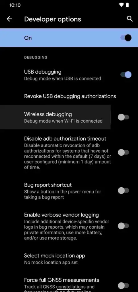 Enable Wireless Debugging