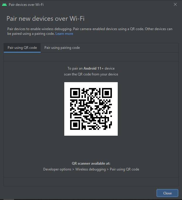 QR code to pair wifi connection for wireless debug