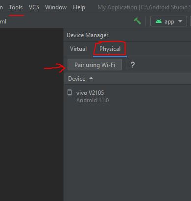 wireless debugging android studio