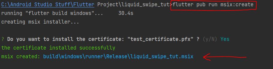 flutter pub run msix create installer 
