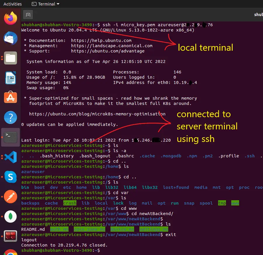 connect to server using ssh on ubuntu
