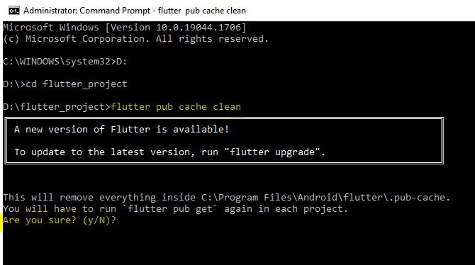flutter pub cache clean