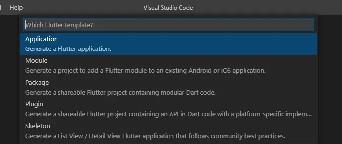 generate a flutter application vscode