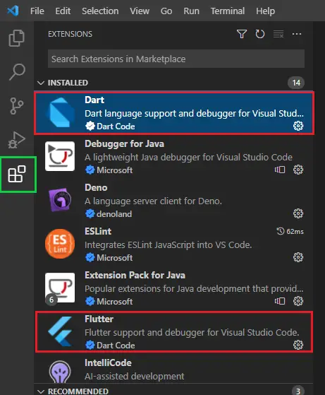 installing dart & flutter in vscode editor