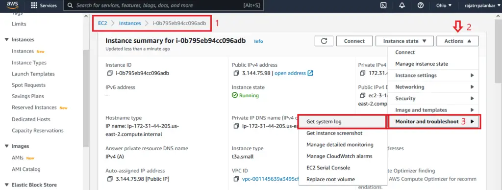 where is aws system log