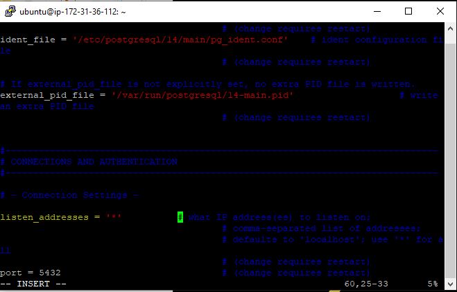 edit postgresql listen_addresses 