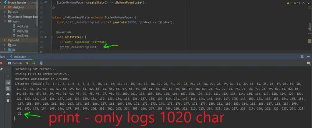 flutter prints only half data on console