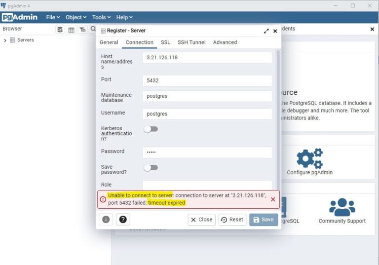 solution-unable-to-connect-to-server-postgresql-pgadmin