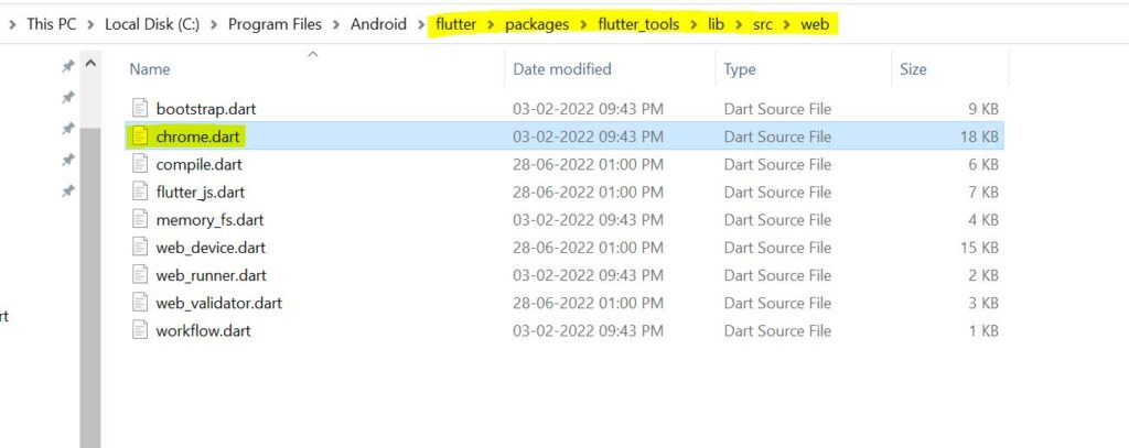 flutter chrome dart file edit 