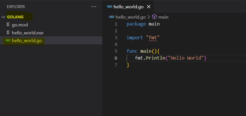 go language hello world program