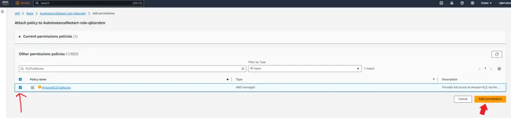 AmazonEC2FullAccess add permission to Lambda function