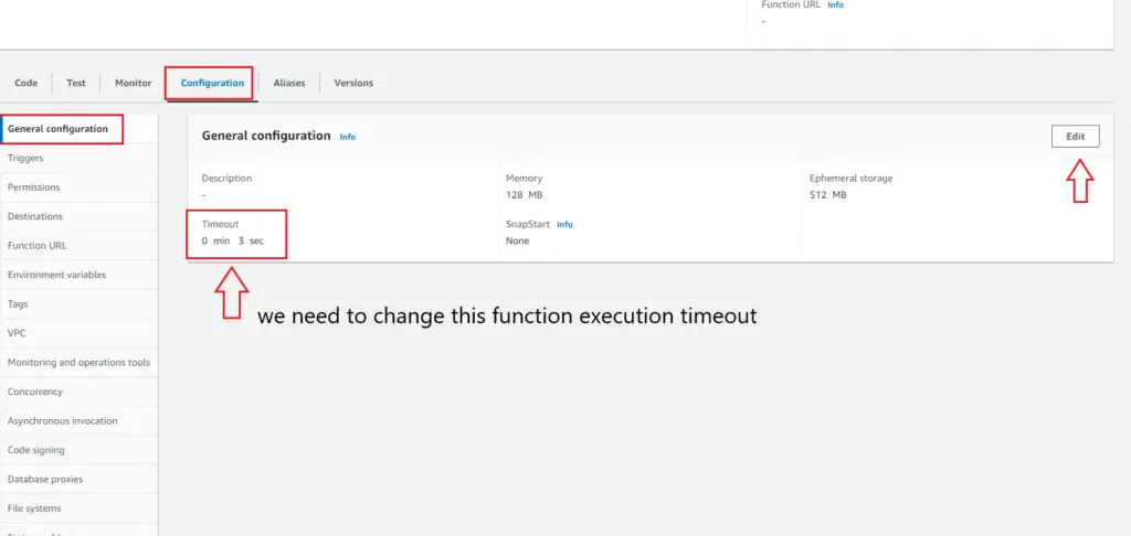 how to change lambda function execution time