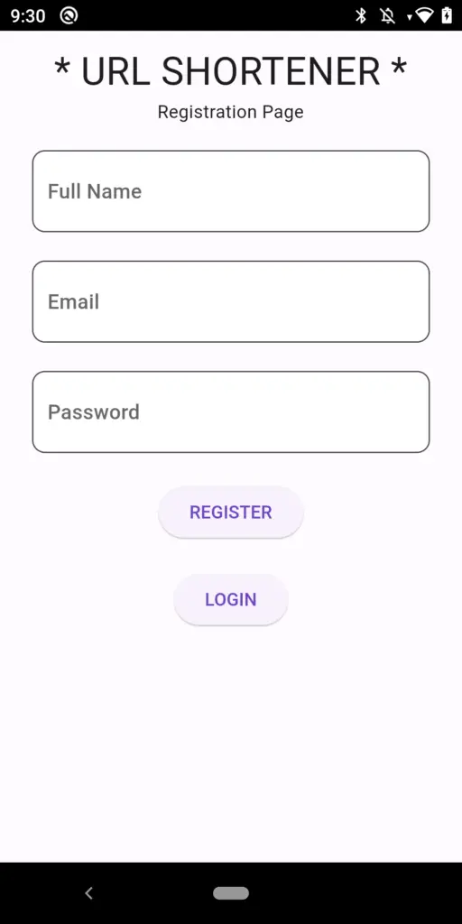 url shortener registration page