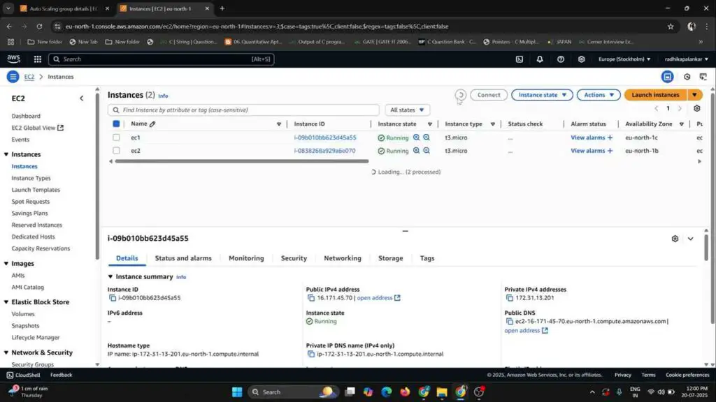 screenshot show's that another instance got created automatically by ASG.